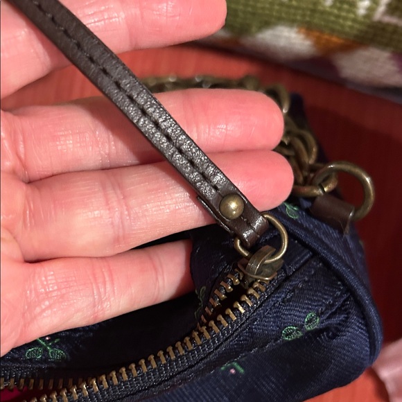 J. Crew tennis motif vintage silk Navy Blue Bag with Chain Strap Y2K - Picture 6 of 6
